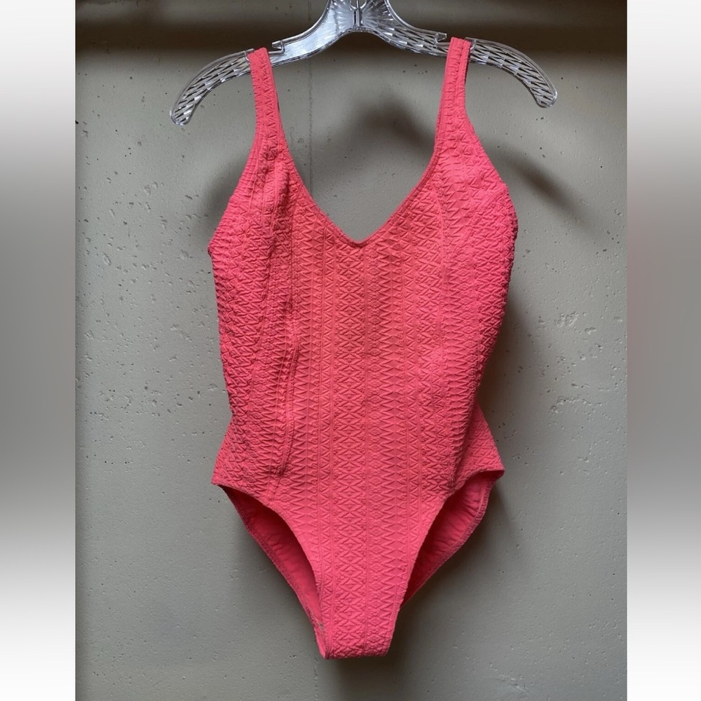 Vintage Maillot Baltex Body ID Neon Pink One Piece Swimsuit Size 14 Textured